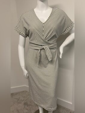 Anthropologie Saturday Sunday Striped Belted Midi Dress L